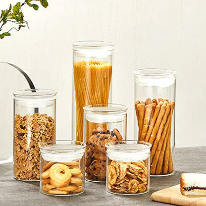 ZENS 17oz Glass Jars with Airtight Lid, Set of 4 Small Glass Storage Jars | Borosilicate Glass Canisters Set with Lids, Small Storge Containers for Kitchen Spice, Sugar, Blooming Tea, - size: 5-20oz 6Pack