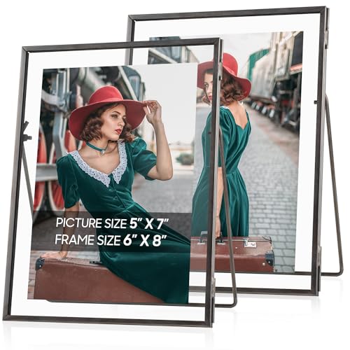 Gunmetal Gray Floating Frame Set of 2, Glass Floating Picture Frames 6"x 8" for Multi Size Photos 5x7, 4x6, 3x5 Standing Picture Frame Tabletop Display - color: Gunmetal Gray, size: 6x8 inch