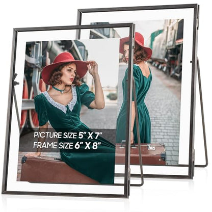 Gunmetal Gray Floating Frame Set of 2, Glass Floating Picture Frames 6"x 8" for Multi Size Photos 5x7, 4x6, 3x5 Standing Picture Frame Tabletop Display - color: Gunmetal Gray, size: 6x8 inch