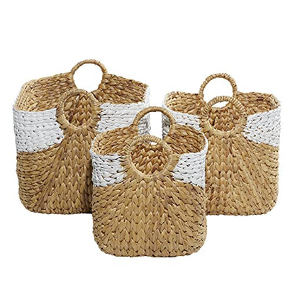 Deco 79 Seagrass Handmade Two Toned Storage Basket with Handles, Set of 3 19", 17", 15"W, Brown - size: 19" x 17" x 15"
