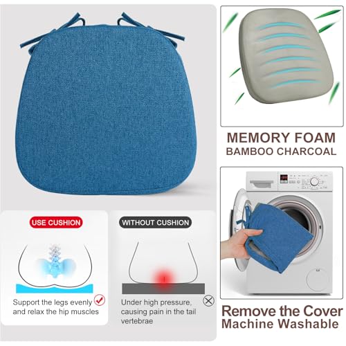 SINOSSO 1 Pack Memory Foam Chair Cushions for Dining Chair, Friendly Woven Fabric 16" U-Shape Comfortable Kitchen Chair Pad, Removable Slip Resistant Seat Cushion (1 Piece, Blue) - color: Blue