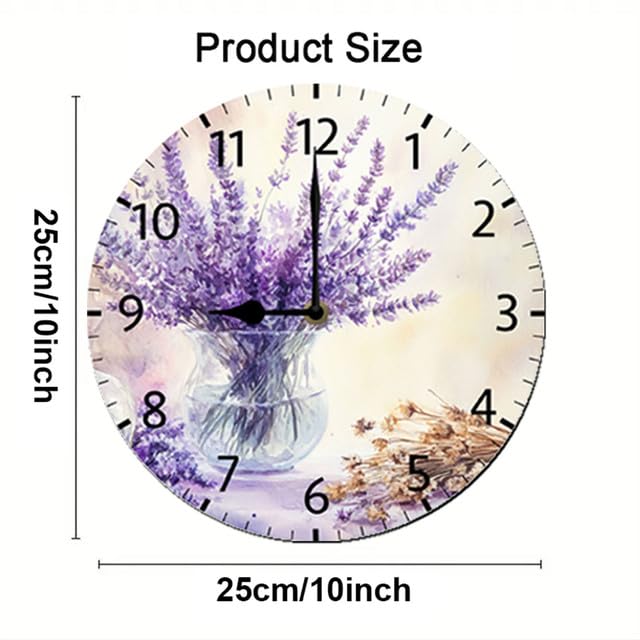 Lavender Wall Clock Silent Non Ticking 10inch Quality Quartz Battery Operated Round Easy to Read Home Office Classroom School Decor Clock Lavender Sign - color: Wallclock02