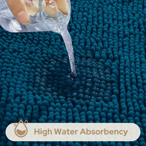 HOMEIDEAS 3 Pieces Bathroom Rugs, Extra Large Ultra Soft Non Slip Absorbent Chenille Toilet Bath Mat Set (Atlantic Blue) - color: Blue-atlantic Blue, size: 17"x24"+20"x32"+U Shape 20"x24"