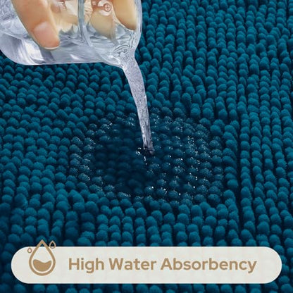 HOMEIDEAS 3 Pieces Bathroom Rugs, Extra Large Ultra Soft Non Slip Absorbent Chenille Toilet Bath Mat Set (Atlantic Blue) - color: Blue-atlantic Blue, size: 17"x24"+20"x32"+U Shape 20"x24"