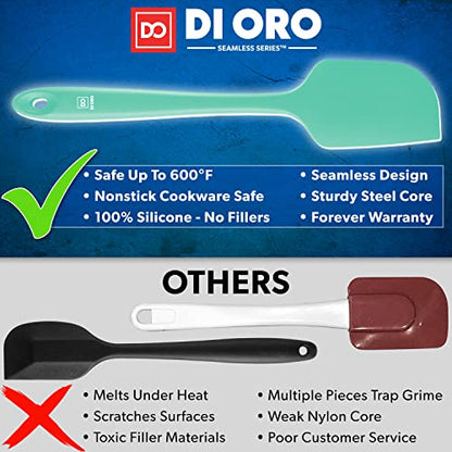 DI ORO Silicone Spatula Set - 600F Heat Resistant, 3-Pc Mint | Rubber scraper won't scratch nonstick pans; For baking, cooking, mixing, and frosting; BPA-free and dishwasher safe - color: Mint