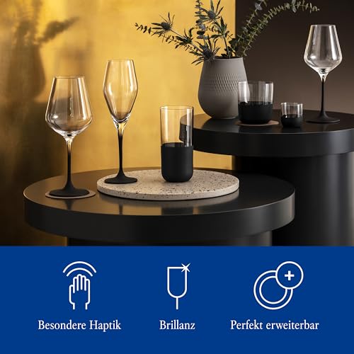 Villeroy & Boch Manufacture Rock Set of 4 White Wine, Crystal Glass Black Stem, Dishwasher Safe | Black-stemmed crystal glass wine goblets, hand wash only, freshen up the table for white wine service - color: Clear/Black