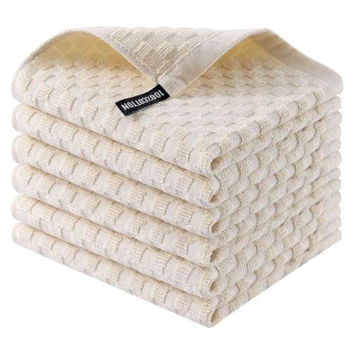 Homaxy 100% Cotton Terry Dish Cloths, 12"x12", 6-Pack, Beige | Ultra Soft Absorbent Dish Towels with Hanging Loop, Pineapple Grid Designed - color: Beige, size: 12 x 12 - 6 Pack