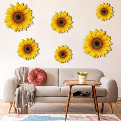 Thyle 6 Pcs Summer Sunflower Wall Decor Wood Sunflower Wall Art | Farmhouse Flower Hanging Decorations, Indoor Summer Flower Hanging Sign for Home, Kitchen, Porch - style: Farmhouse