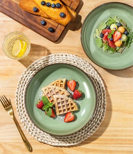 LERATIO 9.0" Ceramic Pasta Bowls Set of 6,38oz Large Stoneware Bowls Set | Reactive Glaze Serving Bowls Set,Wide Bowl for Pasta,Salad,Fruit & Noodles,Housewarming & Wedding Gift-Light Green - color: Light Green, size: Set of 6