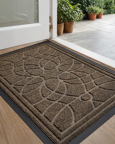 DEXI Front Door Mat Outside Entrance 24x36, Heavy Duty Non Slip, Brown | Low Profile Doormat with Rubber Back, Traps Dirt & Moisture, Easy to Clean, Fits Entryway, Patio, Garage - color: Brown, size: 24" X 36" (Rectangular)