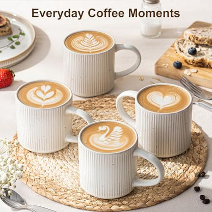 Coffee Mug Set for 4-12oz Ceramic Stoneware Mugs for Coffee, Tea, Cocoa, Microwave & Dishwasher Safe, Speckled White - color: Speckled White