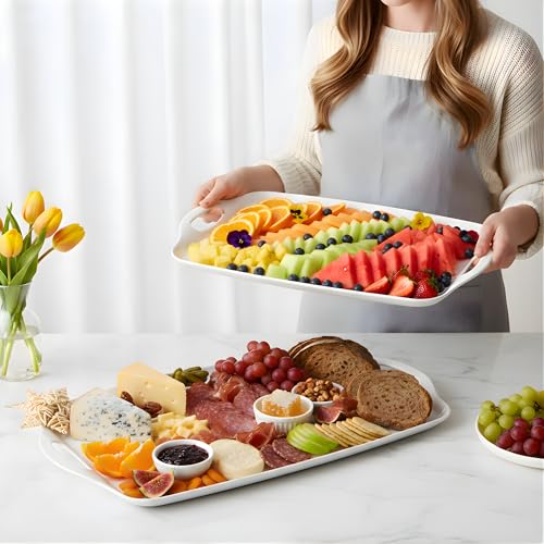 TP Melamine Serving Trays with Handles, 17” x 12”, Set of 2, Pure White | Rectangular Trays, Serving Platters for Food and Meat, Dishwasher Safe, Lightweight, Break-resistant - color: Pure White, size: 17" x 12"