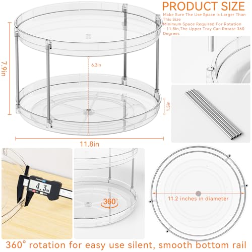 2 Tier Lazy Susan Turntable for Cabinet,Countertop,Pantry,12"W Spinning Seasoning Organizer,Double Rotating Kitchen Spice Rack Organizer and Condiments,Medicine,Vitamin Bottle Organizer Carousels,1Pc - size: 12"W-2Tier-1 Pack