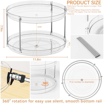 2 Tier Lazy Susan Turntable for Cabinet,Countertop,Pantry,12"W Spinning Seasoning Organizer,Double Rotating Kitchen Spice Rack Organizer and Condiments,Medicine,Vitamin Bottle Organizer Carousels,1Pc - size: 12"W-2Tier-1 Pack