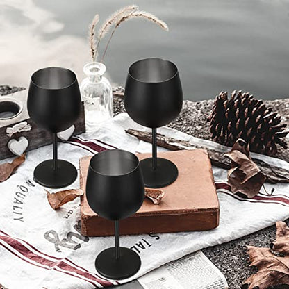Lifecapido Stainless Steel Wine Glasses Set of 4, 18oz Stainless Steel Wine Goblets with Cup Brush, Stemmed Metal Wine Glasses for Party Office Wedding Anniversary, Great for Red White Wine (Black) - color: Black