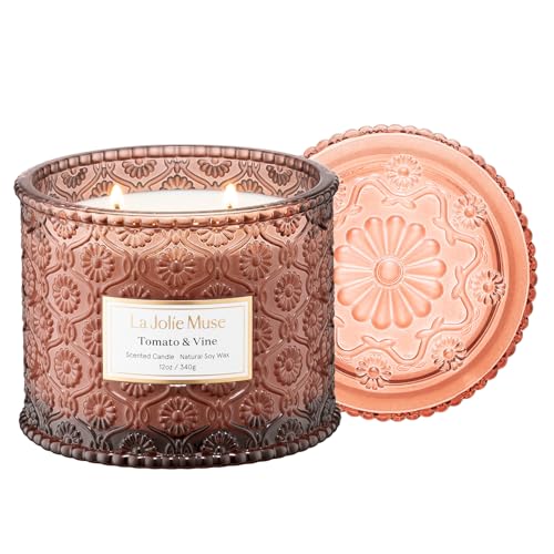 LA JOLIE MUSE Tomato & Vine Scented Candles for Home, Natural Soy Wax, 12oz | Large Jar Luxury Candles, Clean Non Toxic, Gifts for Women & Men, Decorative Fresh Garden Candle, Pretty Tomato Leaf Candles - color: Tomato & Vine, size: 12 oz