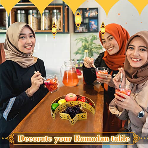 2PCS Ramadan Serving Trays Decorations for Home - Moon Star Shaped Eid Mubarak Table Decor Gifts, Islam Muslim Al-Fitr Iftar Party Crescent Iron Platters Dishes(Moon/Star Pattern) - style: Moon Star
