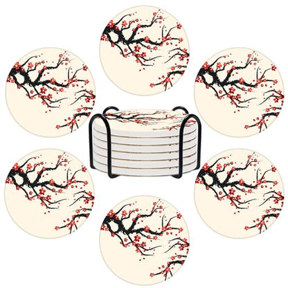 Ceramic Coasters Set of 6 Absorbent Stone Drink Coasters with Holder,Non-Slip Cork Backing, Coasters for Coffee Table,Desk & Home Decor