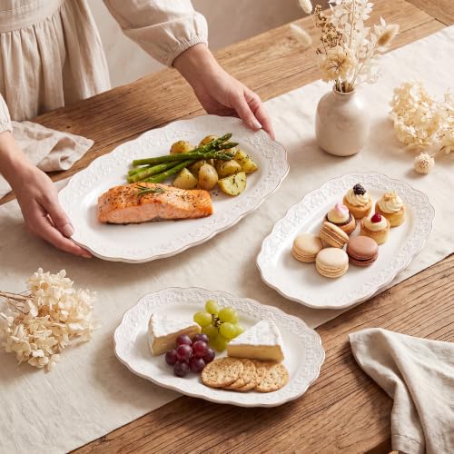 Kassel Ceramic Serving Platter Set | 16”/14”/12” Oval Serving Trays for Entertaining at Parties and Weddings | Oven Safe Extra Large Serving Trays for Tacos, Steak, and Cake - size: Large Oval {16”/14”/12”}