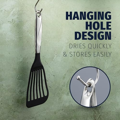 Zulay Kitchen Stainless Steel Fish Spatula - 12.8” Flexible Slotted Turner for Cooking & Frying - Ergonomic Handle, Non-Stick Safe & Dishwasher Safe Kitchen Utensil for Everyday Use - size: Medium