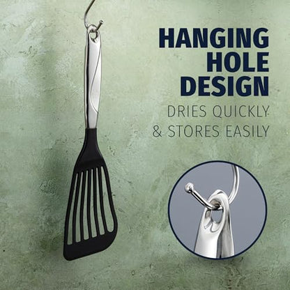Zulay Kitchen Stainless Steel Fish Spatula - 12.8” Flexible Slotted Turner for Cooking & Frying - Ergonomic Handle, Non-Stick Safe & Dishwasher Safe Kitchen Utensil for Everyday Use - size: Medium