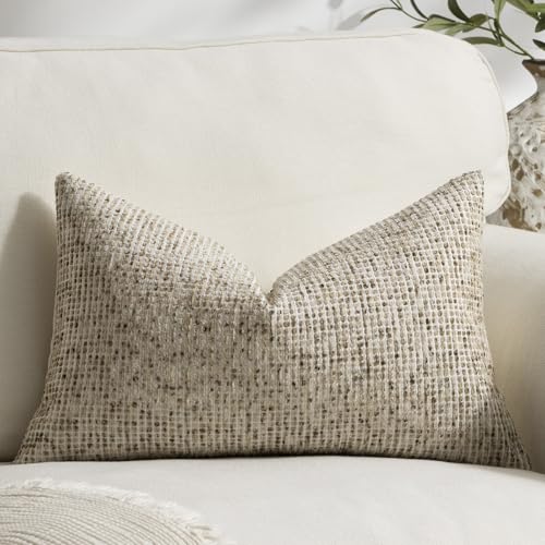 Pack of 1 Neutral Lumbar Pillow Covers 12x20 Boho Textured Dots Stripe Chenille Rectangular Decorative Throw Pillow Cases Accents for Living Room Couch Bed Farmhouse Home Decor, Taupe - color: Taupe, size: 20" x 12" (Pack of 1)