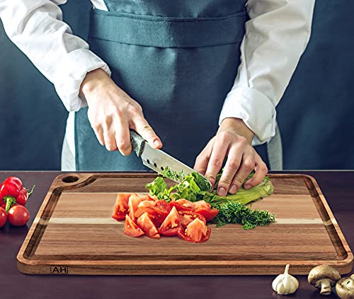 Large Acacia Wood Cutting Board 18x12 In Chopping Board | Brisket Cutting Board Butcher Block for Meat and Cheese,Chopping Board with Hanging Hole and Juice Groove - size: 18"L x 12"W