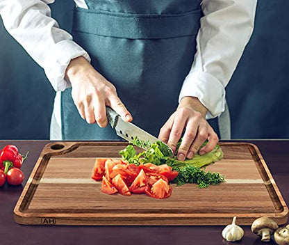 Large Acacia Wood Cutting Board 18x12 In Chopping Board | Brisket Cutting Board Butcher Block for Meat and Cheese,Chopping Board with Hanging Hole and Juice Groove - size: 18"L x 12"W