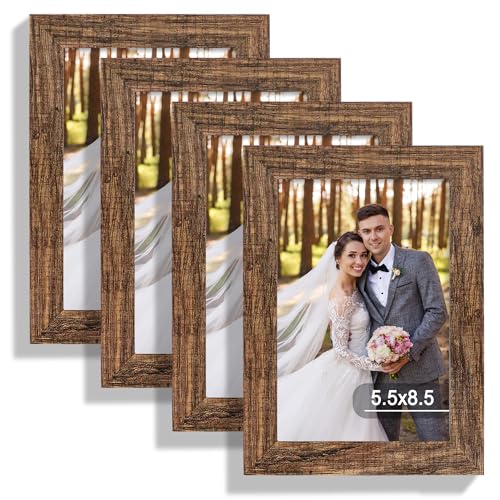 Hongkee 5.5 x 8.5 Diploma Frame Set of 4, Made of Real Glass and Rustic Brown Frame, 5.5 by 8.5 Photo for Wall or Tabletop - color: Rustic Brown, size: 5.5x8.5 in