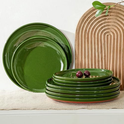 Ceramic Salad Plates Set, 8 Inch, Set of 4, Elegant Green | Stoneware, Dishwasher & Microwave Safe, Small Dinner Plates, For Cake, Fruits, Waffle, Pasta, Salad - color: Green, size: Salad Plates Set (4PCS)