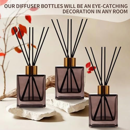 6 Pack Perfume Reed Diffuser Bottle,Empty Square Essential Oil Bottles Glass Jar with Black Sticks for DIY Fragrance Replacement Diffuser Sets (200ml/6.8 oz, Brown Color) - color: Brown ( 6.8 Oz )