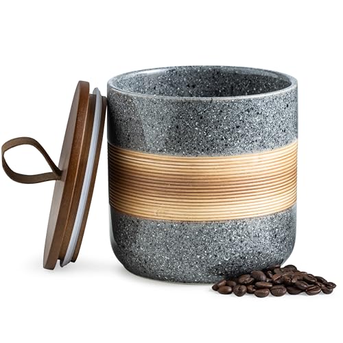 Miamolo Kitchen Coffee Canister, Coffee Jar for Ground Coffee Bean Storage | Ceramic Coffee Container Airtight for Spice Tea Matcha Salt & Nuts| Stackable Decorative Jar for Countertop | Grey & 37 fl.oz - color: Grey, size: 37 fl.oz