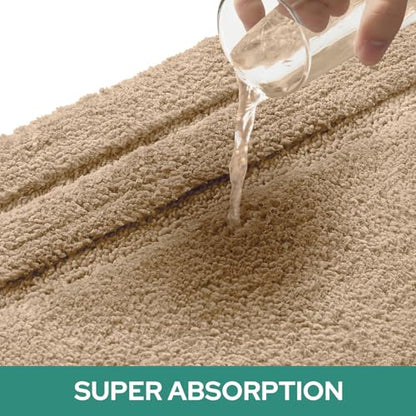 HOMEIDEAS Bathroom Rugs Sets 2 Piece, Super Soft and Absorbent Non Slip Microfiber U-Shaped Toilet Bath Mat Set (20"x32"+U20 x24, Khaki) - color: Khaki, size: 1'8" x 2'8" (20"x32"+U Shape 20"x24")
