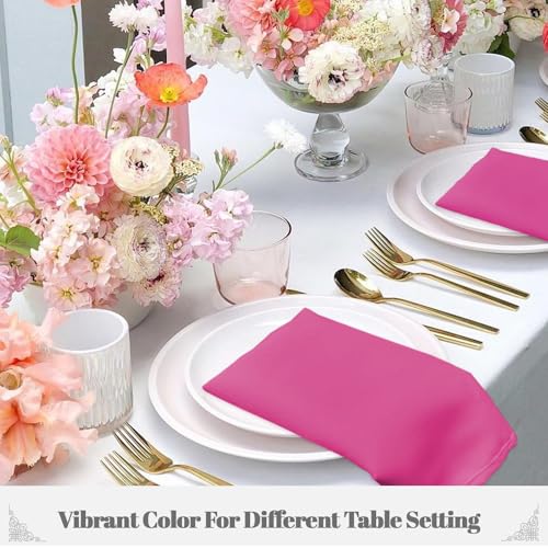 PLOYMONO Fuchsia Cloth Napkins - 8 Pack 17" x 17" Polyester Dinner Napkins | Heavy Duty 180 GSM Cloth Napkins with Hemmed Edges - Great for Restaurants, Weddings, Parties, Banquets Dinner - color: Fuchsia