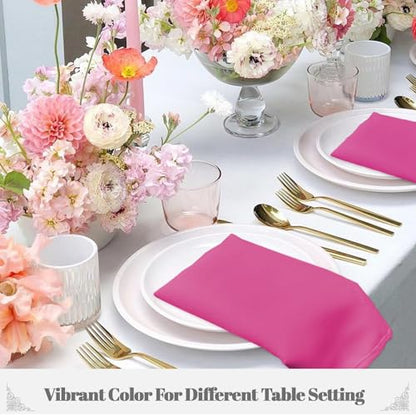 PLOYMONO Fuchsia Cloth Napkins - 8 Pack 17" x 17" Polyester Dinner Napkins | Heavy Duty 180 GSM Cloth Napkins with Hemmed Edges - Great for Restaurants, Weddings, Parties, Banquets Dinner - color: Fuchsia