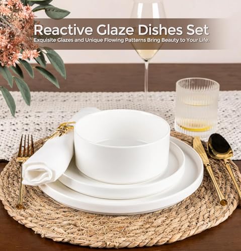 GBHOME Stoneware Dinnerware Sets for 4,12-Piece Matte Plates and Bowls Set | Lightweight Ceramic Dish Set,Oven & Microwave,Dishwasher Safe,Scratch Resistant-White - color: White