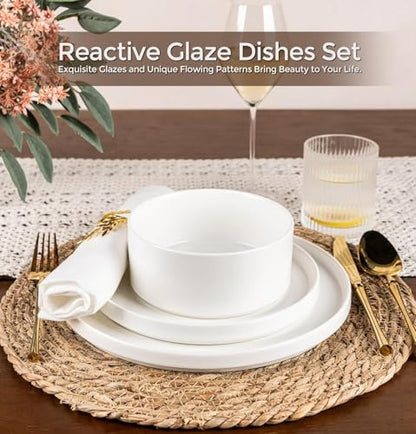 GBHOME Stoneware Dinnerware Sets for 4,12-Piece Matte Plates and Bowls Set | Lightweight Ceramic Dish Set,Oven & Microwave,Dishwasher Safe,Scratch Resistant-White - color: White