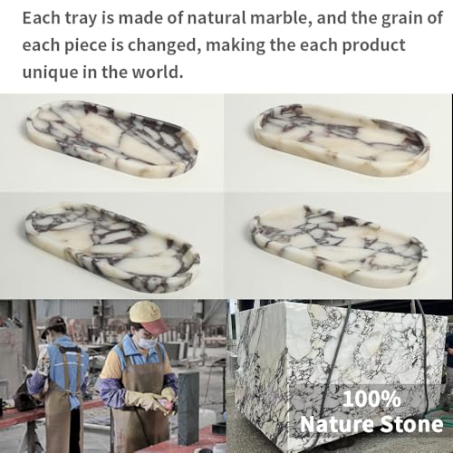 100% Natural Calaccata Viola Marble Tray, 10" x 5" Oval Tray | Luxury Calacatta Marble Vanity Tray, Small Hand Towel Tray Holder Organizer, Makeup Holder for Bathroom Kitchen Counter - color: Viola-oval-10"x5"x0.7"
