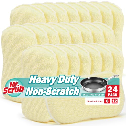 Mr. Scrub Sponges Kitchen Scrub Dish Sponge Scouring Pad, 24 Pack Cleaning Brush Scrubber Supplies for Soap, Dishwashing Dinnerware Sets Pan Pot Glass Dishwasher Sink Bathroom Towels Cloth Rags Holder - size: 24 Pack