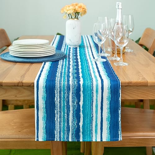 Indoor Outdoor Tabletop for Spring Summer Decorations, Picnics and Dinner Parties - Stain and Water Resistant, Crayon Art (Ocean), Table Runner, 14 x 72 - color: Crayon Art (Ocean), size: 14" x 72" (Runner)