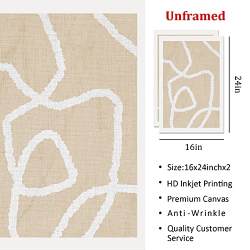 White and Beige Abstract Wall Art Boho Line Poster Beige Abstract Painting Abstract Shapes Canvas Geometric Minimalist Art Prints Modern Line Wall Art for Living Room Bedroom 16x24inchx2 Frameless - color: White and Beige Abstract Wall Art