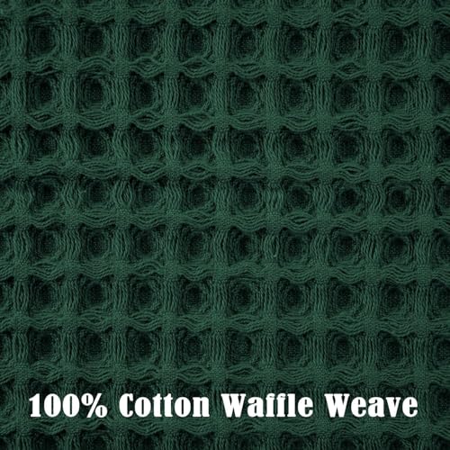 Waffle Hand Towels Set of 5 (Hunter-Green) – Cotton, Quick Dry, Lint Free | 13” x 29”, Bathroom Decor & Kitchen Towels - color: Hunter-green