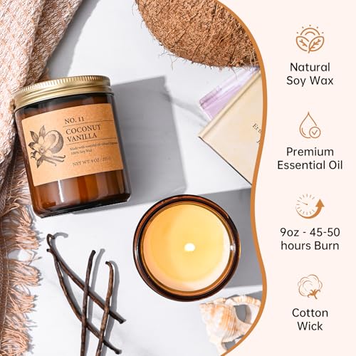 Scented Candles for Women, 4-Pack 9 oz Soy Candle Set for Home, 36 oz Total | Lavender, Amber-Sandalwood, White Sage & Coconut Vanilla. Soy Wax Aromatherapy Candles for Birthdays & Valentine's Day Gifts - color: 4 Pack Amber Jar Candles Set