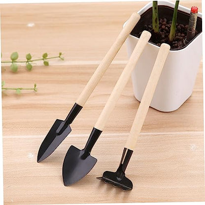 2Sets Mini Gardening Tools Handle Planting Tools for Transplanting Mini Garden Tools with Rake Shovel and Trowel for Succulents and Houseplants