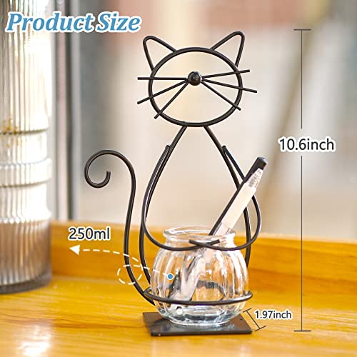 Desktop Cat Planter Propagation Station, Glass Vase Metal Stand | Cute Cat Metal Holder,Thoughtful Gift for Cat Lovers, Hydroponic Vase, Home Office Accent, Great for Small Plants & Cuttings - color: Cat