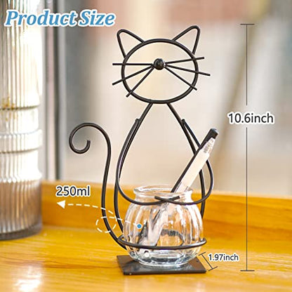 Desktop Cat Planter Propagation Station, Glass Vase Metal Stand | Cute Cat Metal Holder,Thoughtful Gift for Cat Lovers, Hydroponic Vase, Home Office Accent, Great for Small Plants & Cuttings - color: Cat