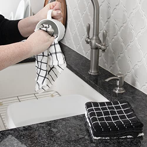Ritz Premium 100% Cotton Terry Check Kitchen Dish Cloths - Highly Absorbent, Super Soft, Long-Lasting, 12"x12", 6-Pack, Black - color: Black, size: 6-Pack - Dish Cloths