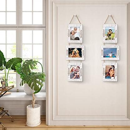 5x7 Collage Picture Frames, 3 Opening, Solid Wood, White, 2 Pack | Wall-Mounted Hanging Design, Displays 4x6 Photos with Mat or 5x7 Photos Without Mat, Three-Opening Layout - color: Rustic White