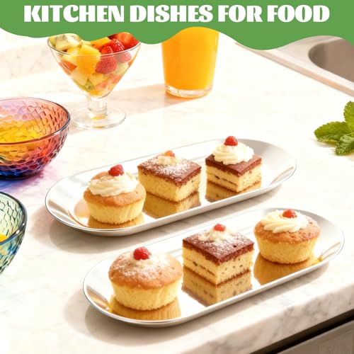 10PCS Stainless Steel Serving Tray Set Silver Platters for Serving Food Extra Small Metal Trays Decorative 7" Long Plate Oval Storage Tray Thickened Serving Dishes for Party Buffet Sushi Snack