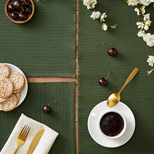DII Basic Everyday Ribbed Tabletop 100% Cotton, Placemat Set, 13x19, Dark Green, 6 Piece - color: Dark Green, size: 13x19"